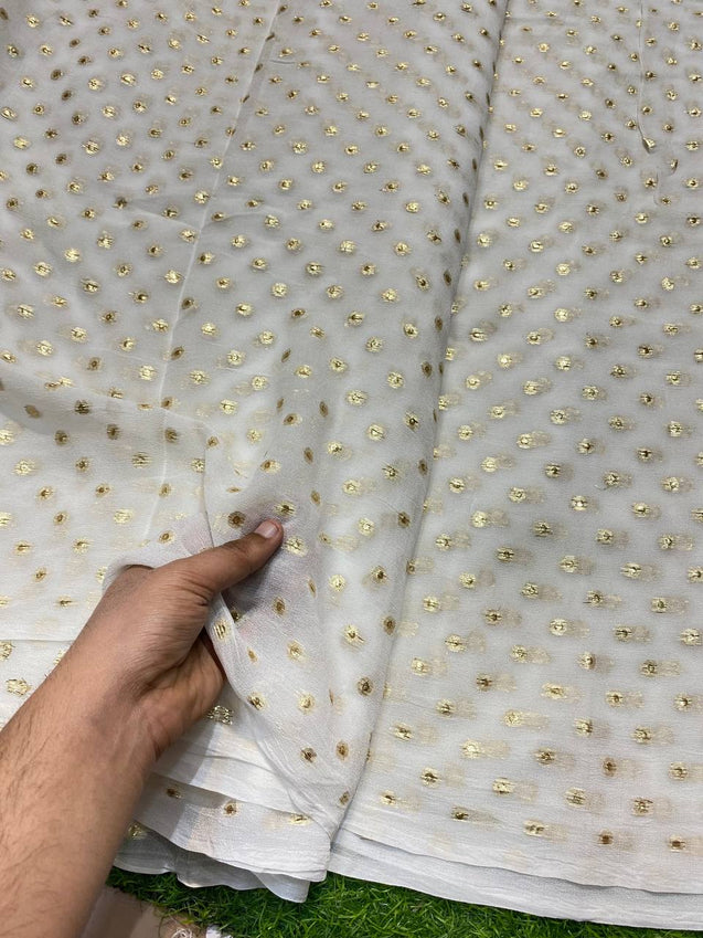 Most Premium Pure Georgette Fabric - With Fine Zari Weaving (Dyeable)