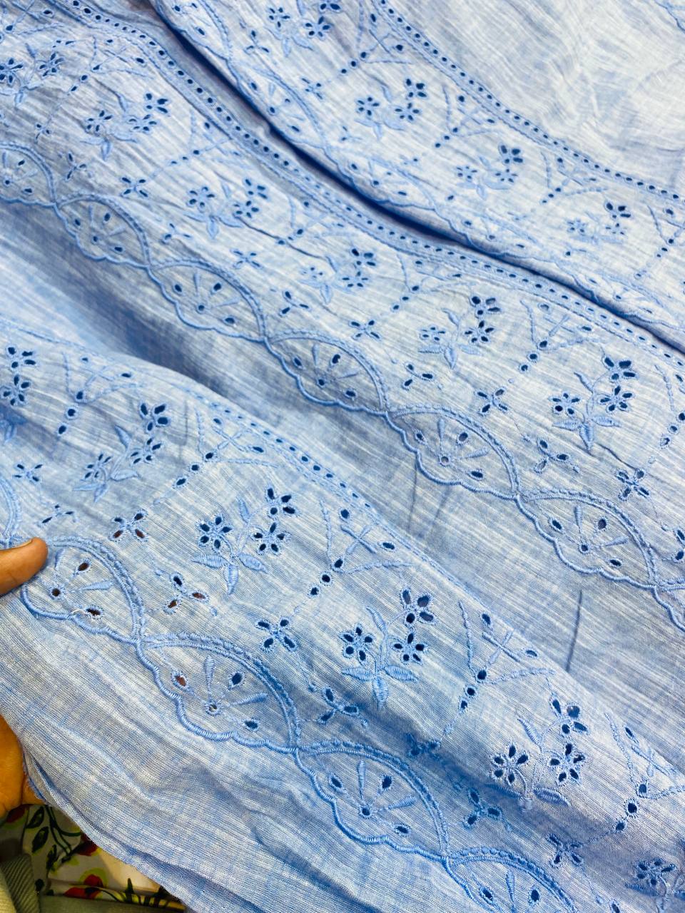 Premium Fine Hakuba Chikan Work On Pure Linen Cotton FABRIC (Big WIDTH!!)