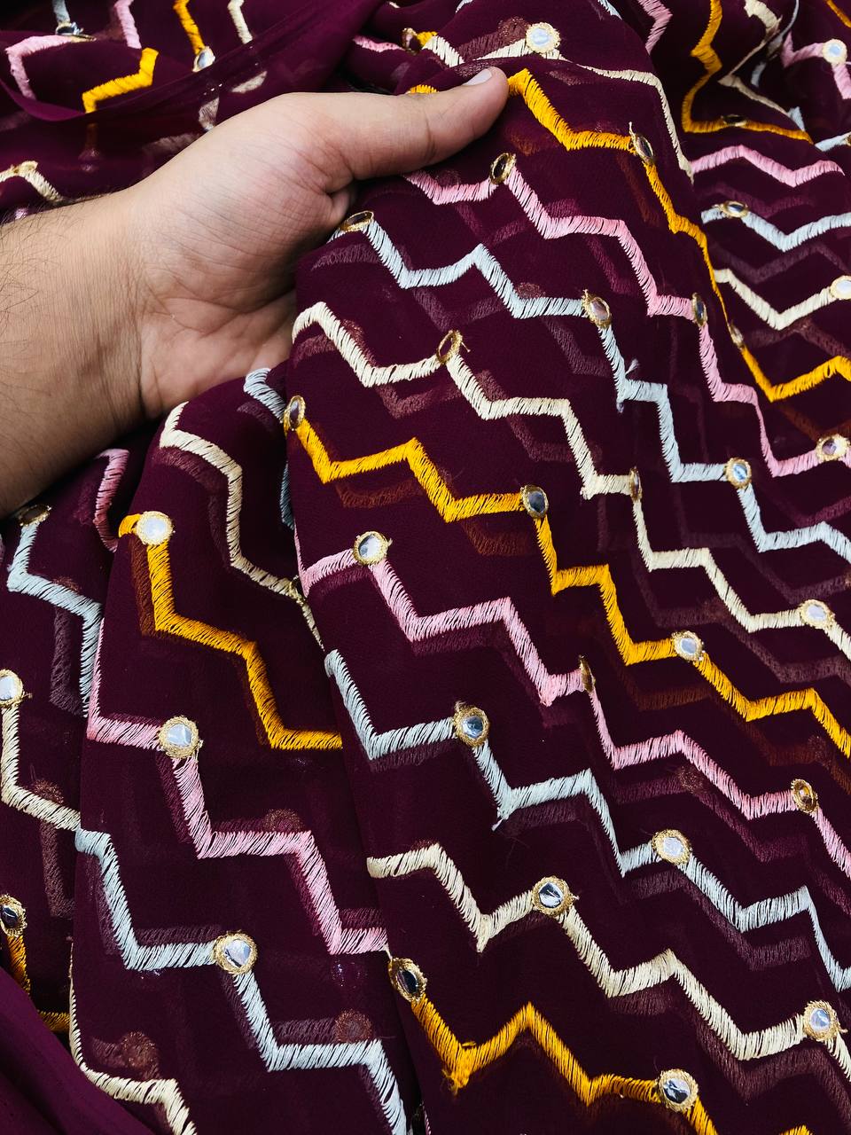 Premium Pure Fine Thread Embroidery On Georgette FABRIC