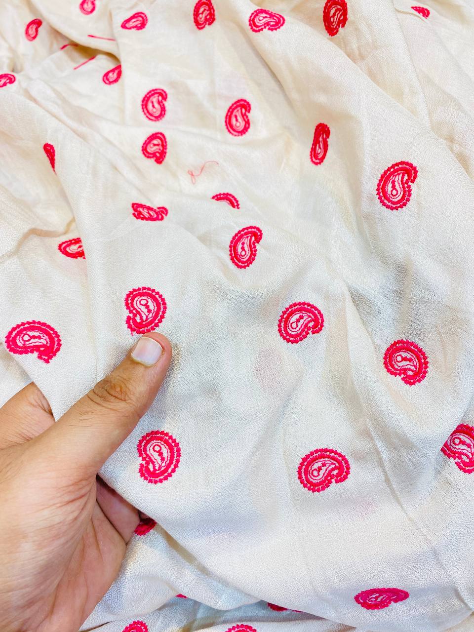 Premium Fine Thread Embroidery On Pure Muslin Cotton FABRIC (Big WIDTH!!)