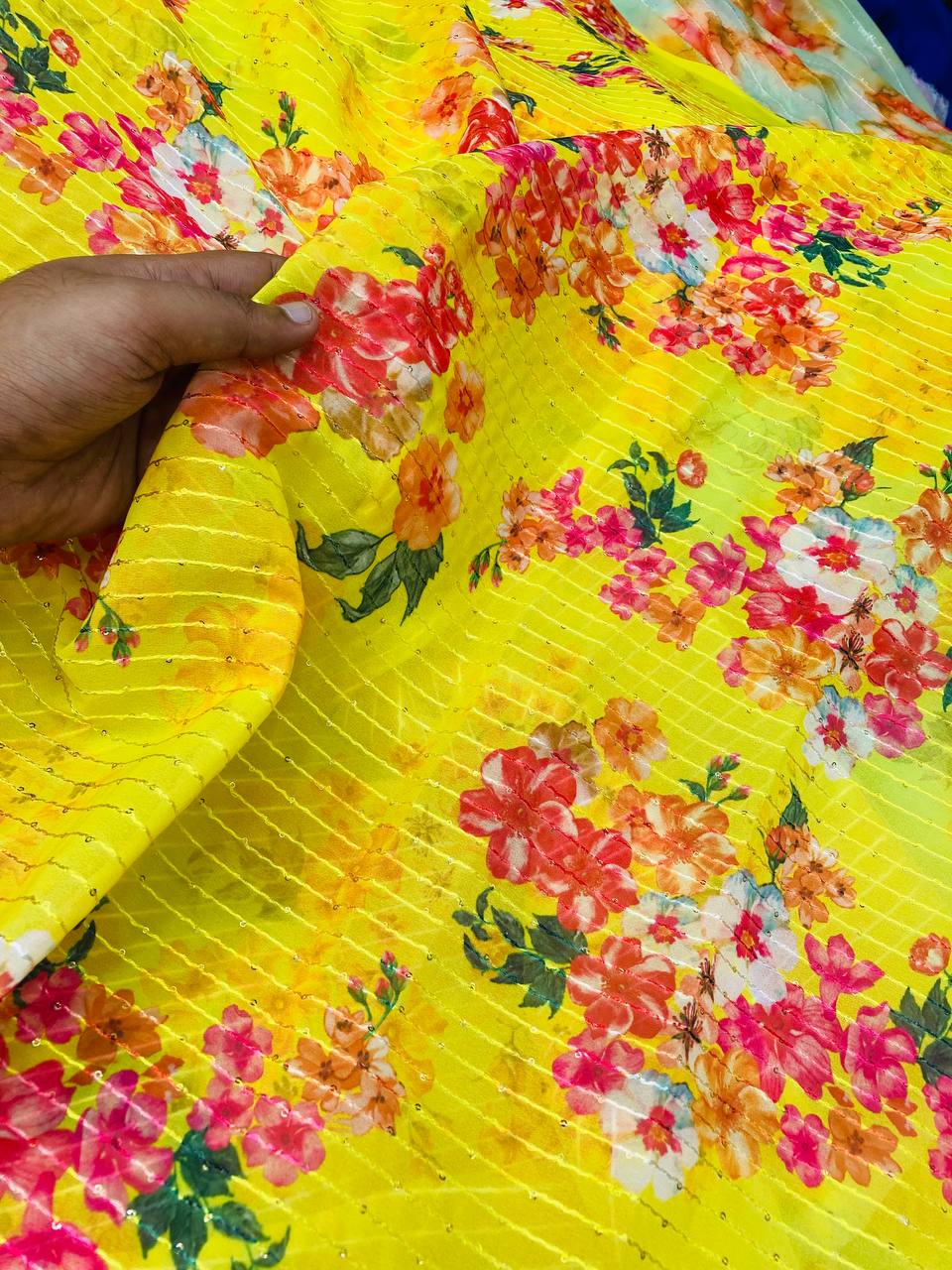 Most Premium Pure Georgette Printed With Fine Embroidery