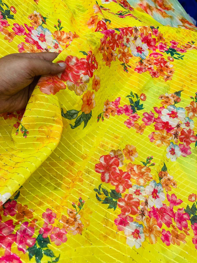 Most Premium Pure Georgette Printed With Fine Embroidery