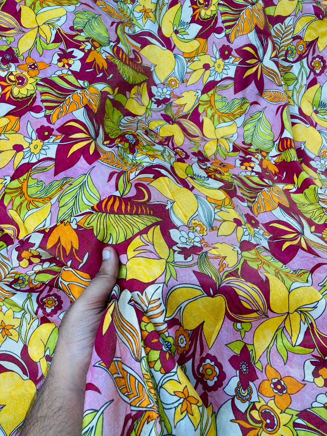 Premium Kanjivaram COSMOS Silk Fabric - DIGITAL PRINTED