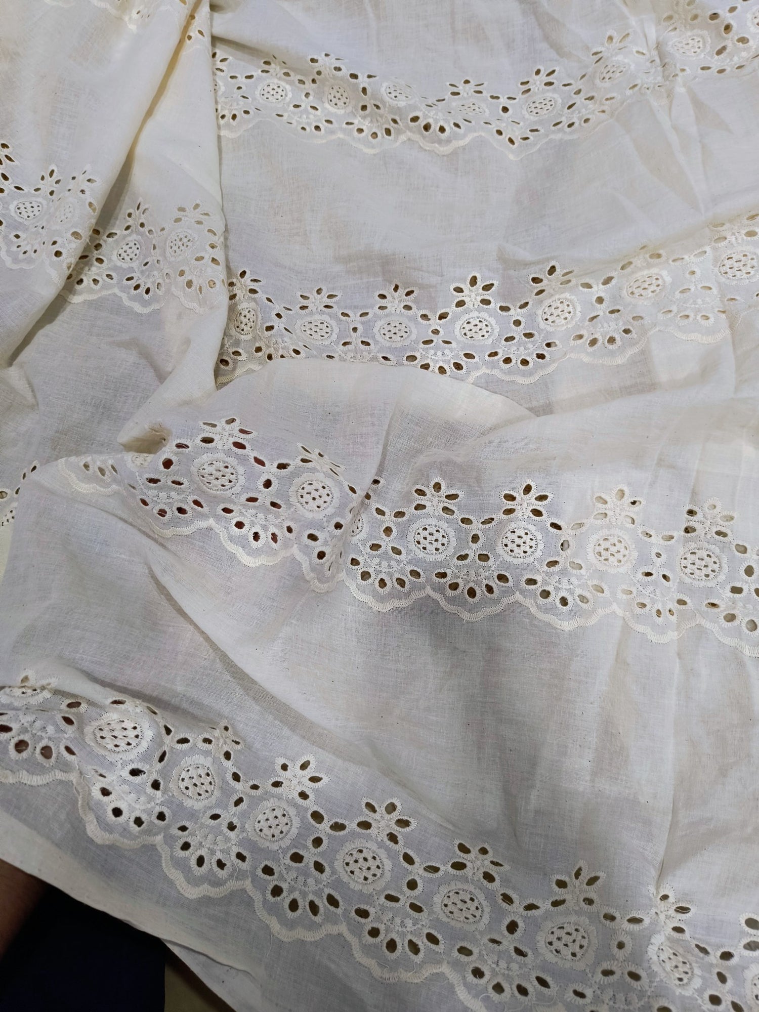 Premium Fine Hakuba Chikan Work On Pure Cotton FABRIC (Dyeable Also)