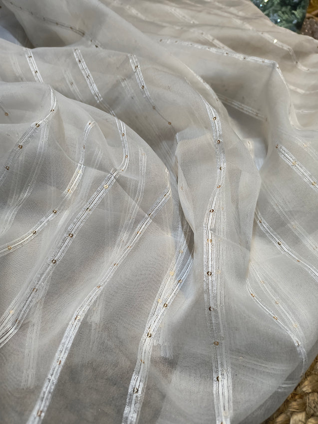 (Cut Piece SALE Fabric) Premium Pure  Fine Embroidery On Pure Dyeable Viscose Georgette FABRIC - 2.30 Meter Cut Size