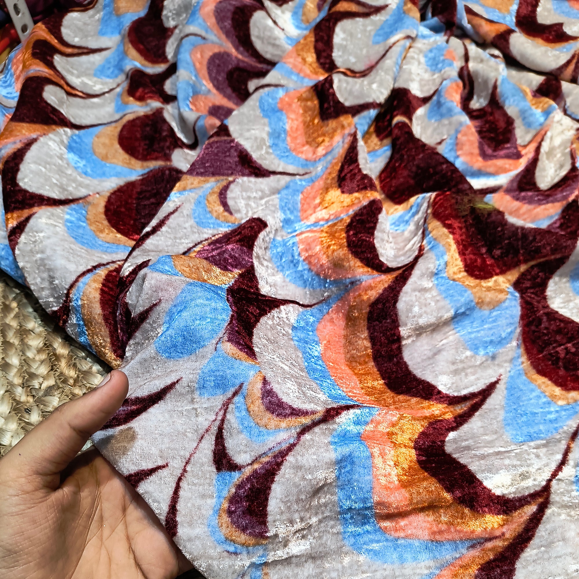 (Cut Piece SALE Fabric) Premium Pure Imported Velvet Fabric With Fine Embroidery (Cut SIZE: 2.50 Meter)