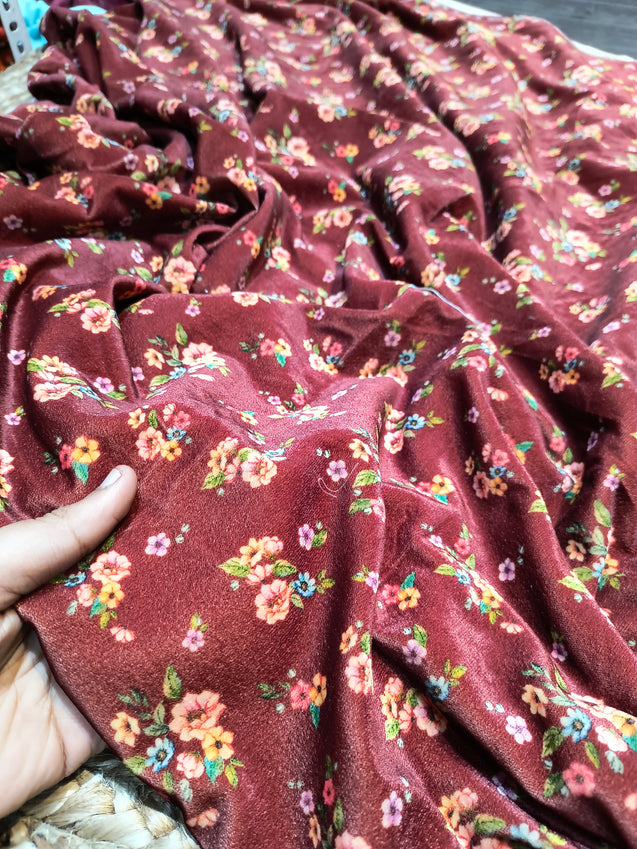 (Cut Piece SALE Fabric) Premium Pure Imported Velvet Fabric With Fine Embroidery (Cut SIZE: 2 Meter)