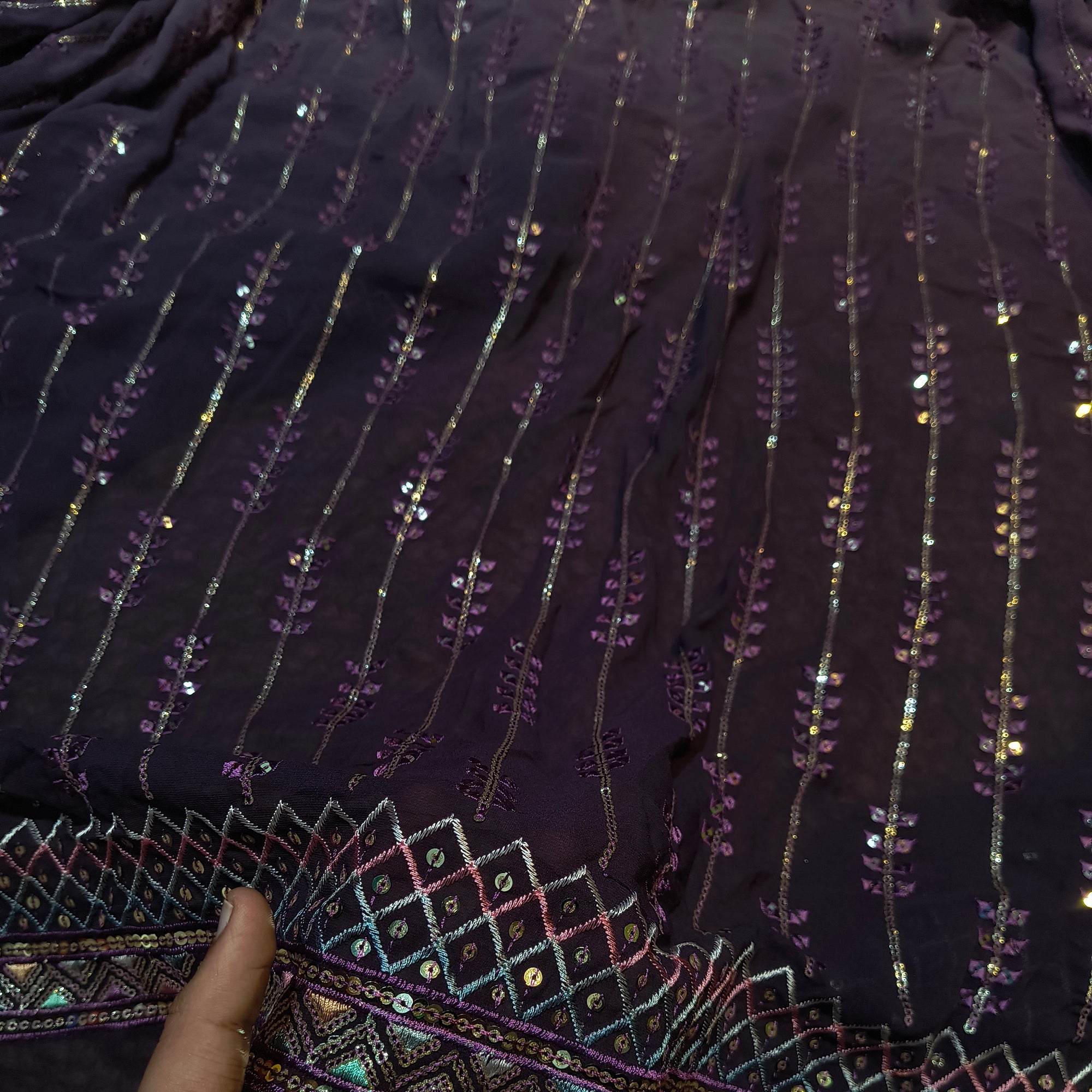 (Cut Piece SALE Fabric) Premium Pure  Fine Embroidery On Pure Georgette FABRIC - 6 Meter Cut Size